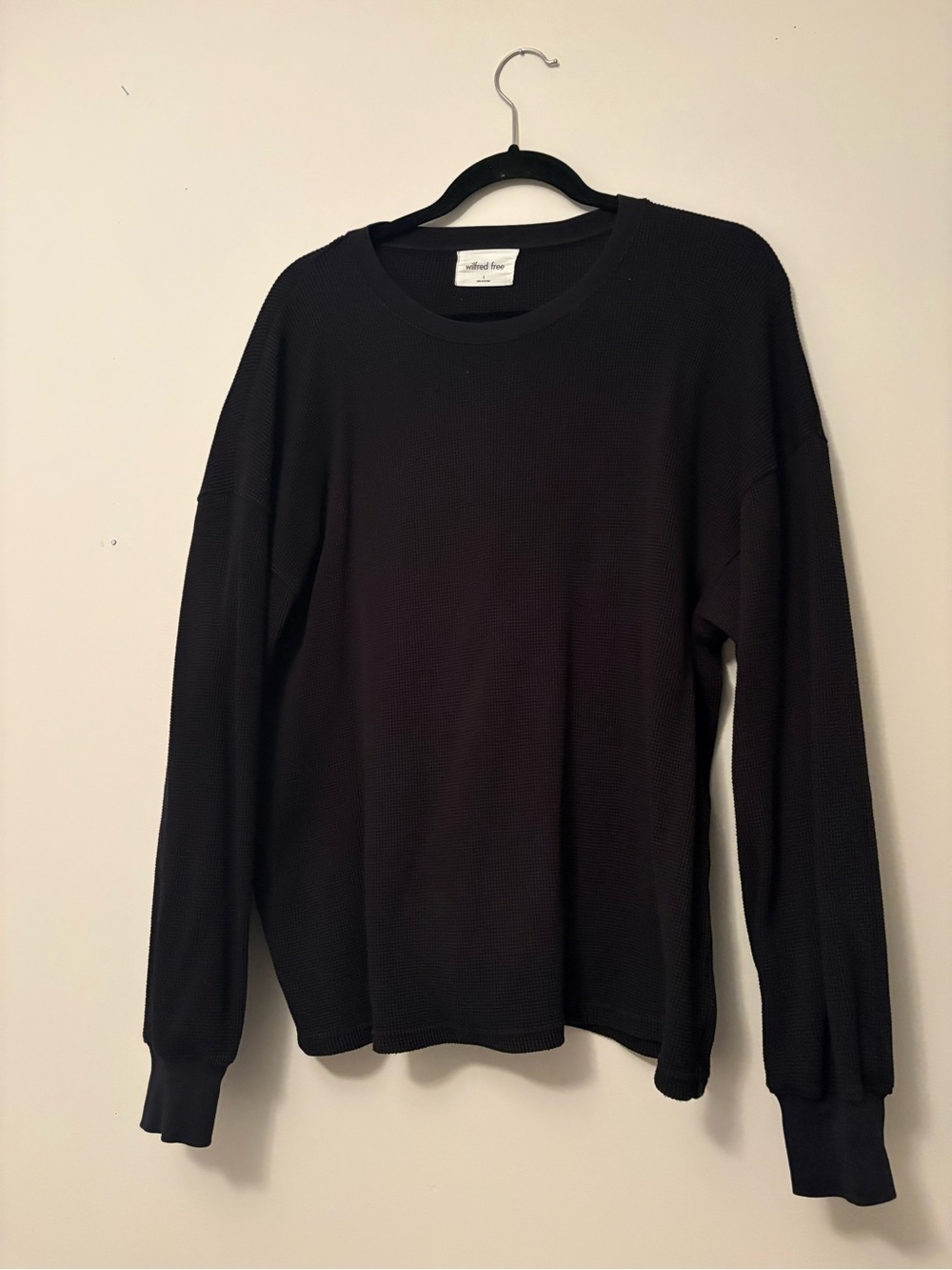 Aritzia Wilfred Free Black Thermal Waffle Knit Tee - Small